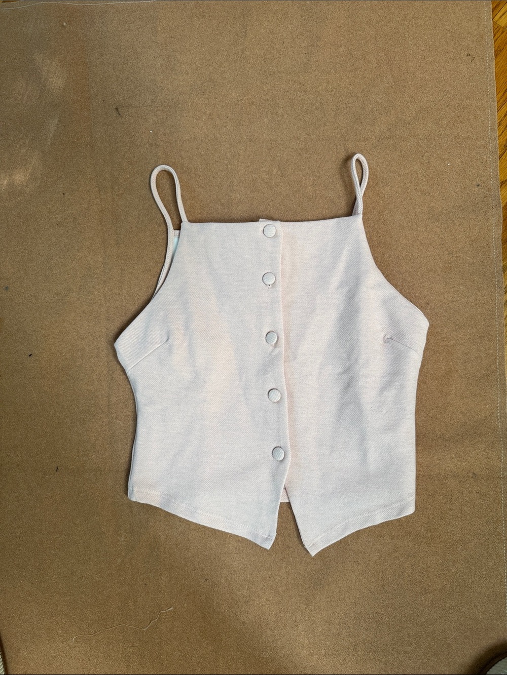 Zara Pale Blush Button-Front Cropped Tank